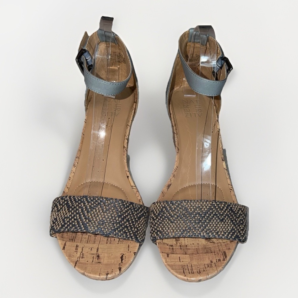 Naturalizer Cami Cork Wedge Blue Leather Ankle Strap Sandals US Size‎ 9.5M